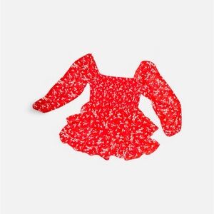 Red Floral Long Sleeve Romper